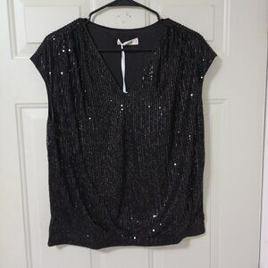 Grace Karin Women's Black Sparkly Sequin Sleeveless Size Medium Blouse for Party